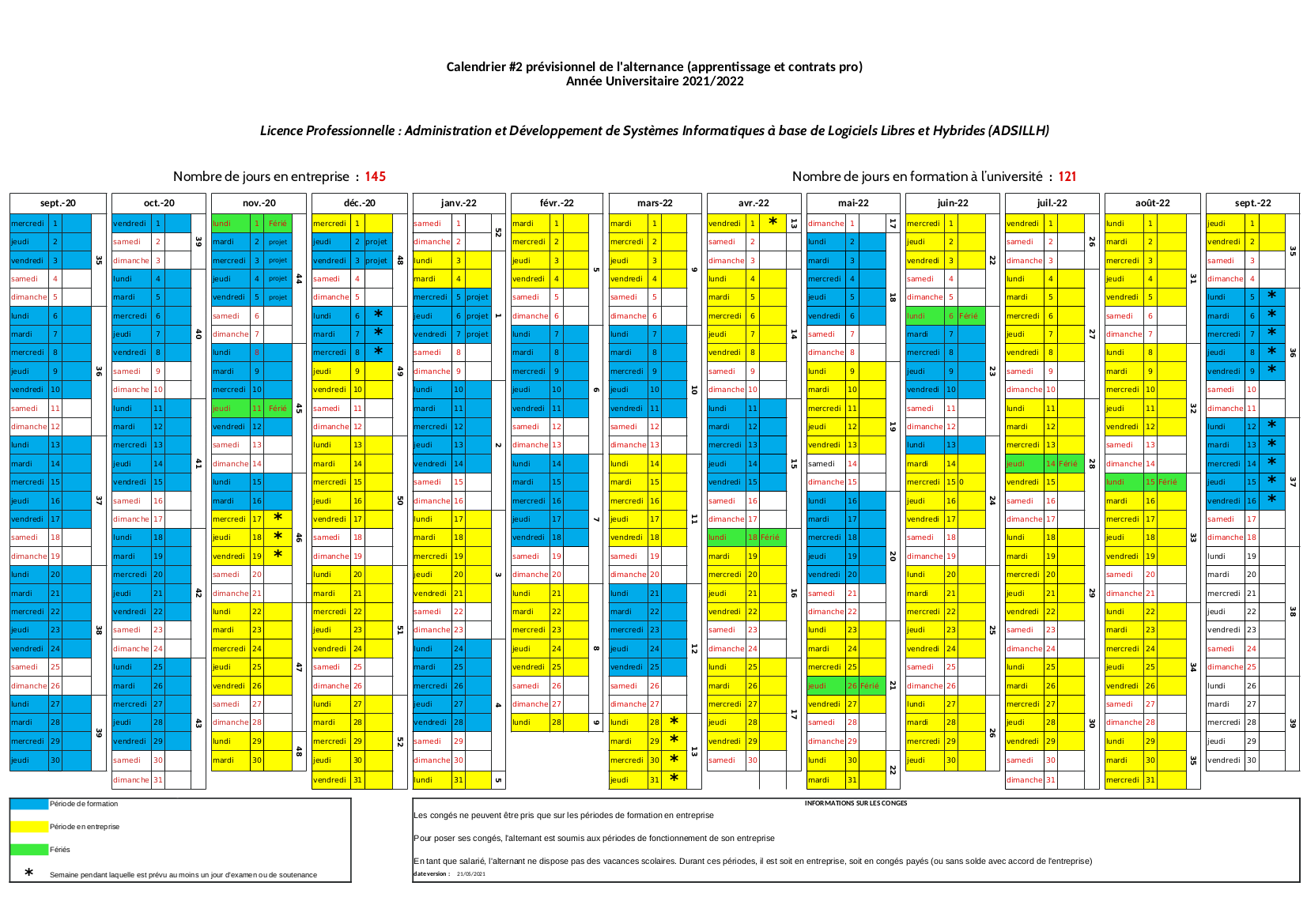 Calendrier prévisionnel (2021-2022) [alternance 2]