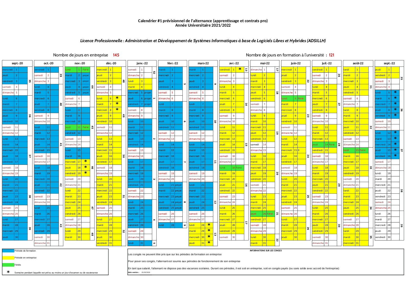 Calendrier prévisionnel (2021-2022) [alternance 1]