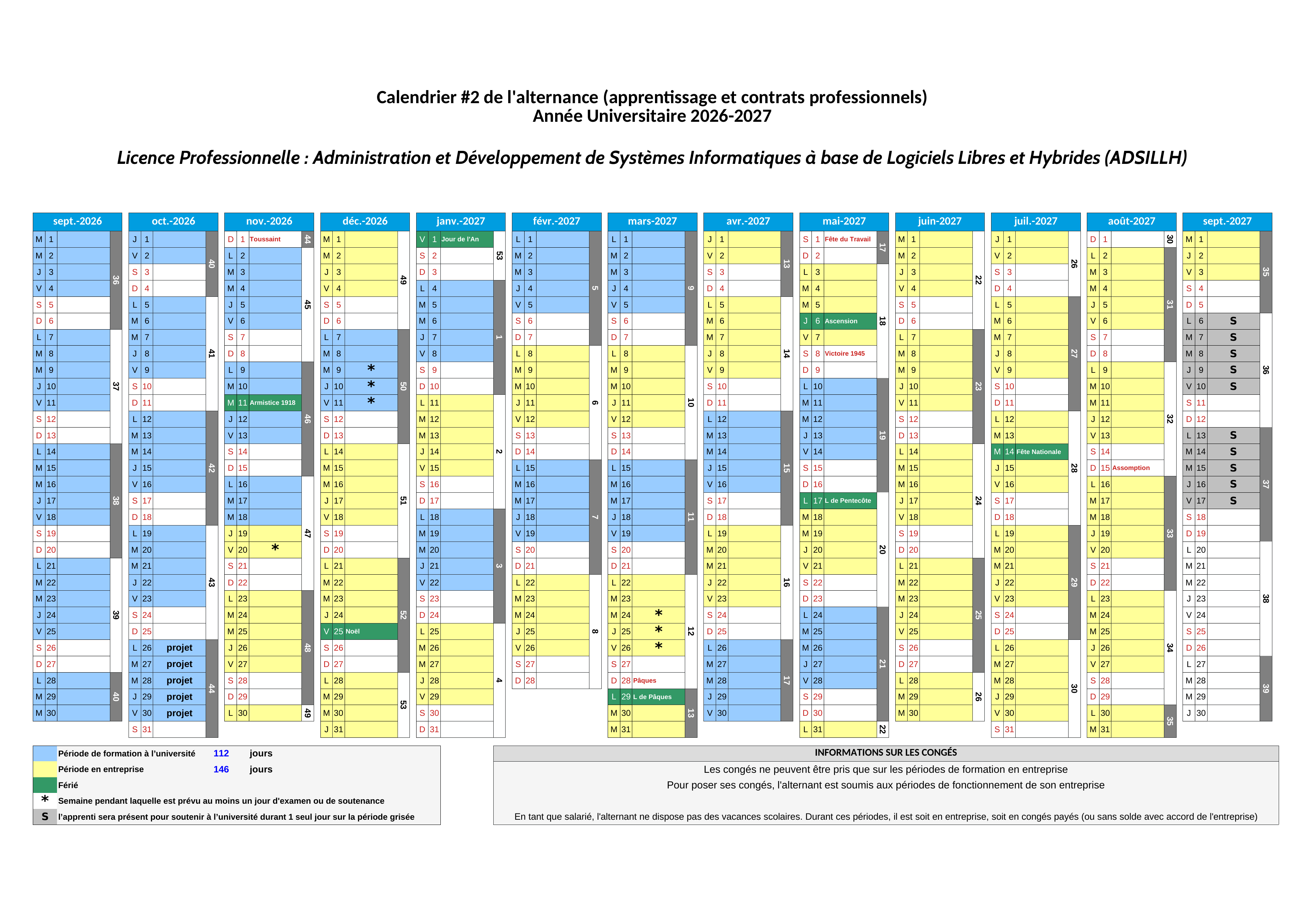 Calendrier prévisionnel (2026-2027) [alternance 2]